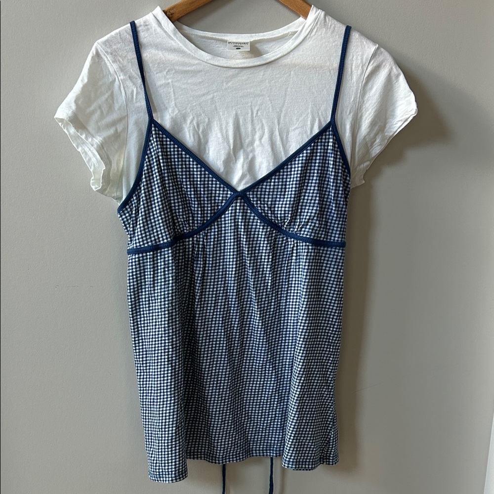 Motherhood White and Blue Maternity Top